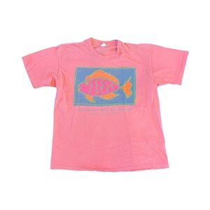 Vintage On White Monterey Bay Aquarium Pink Fish Drawing Graphic Print Shirt L